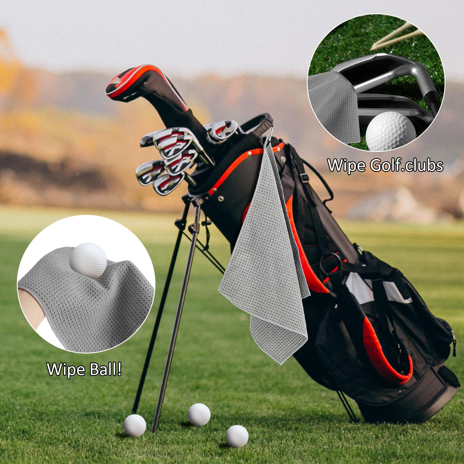 Giantree Asciugamano da golf in microfibra 30x30 cm con clip a moschettone 2 pezzi