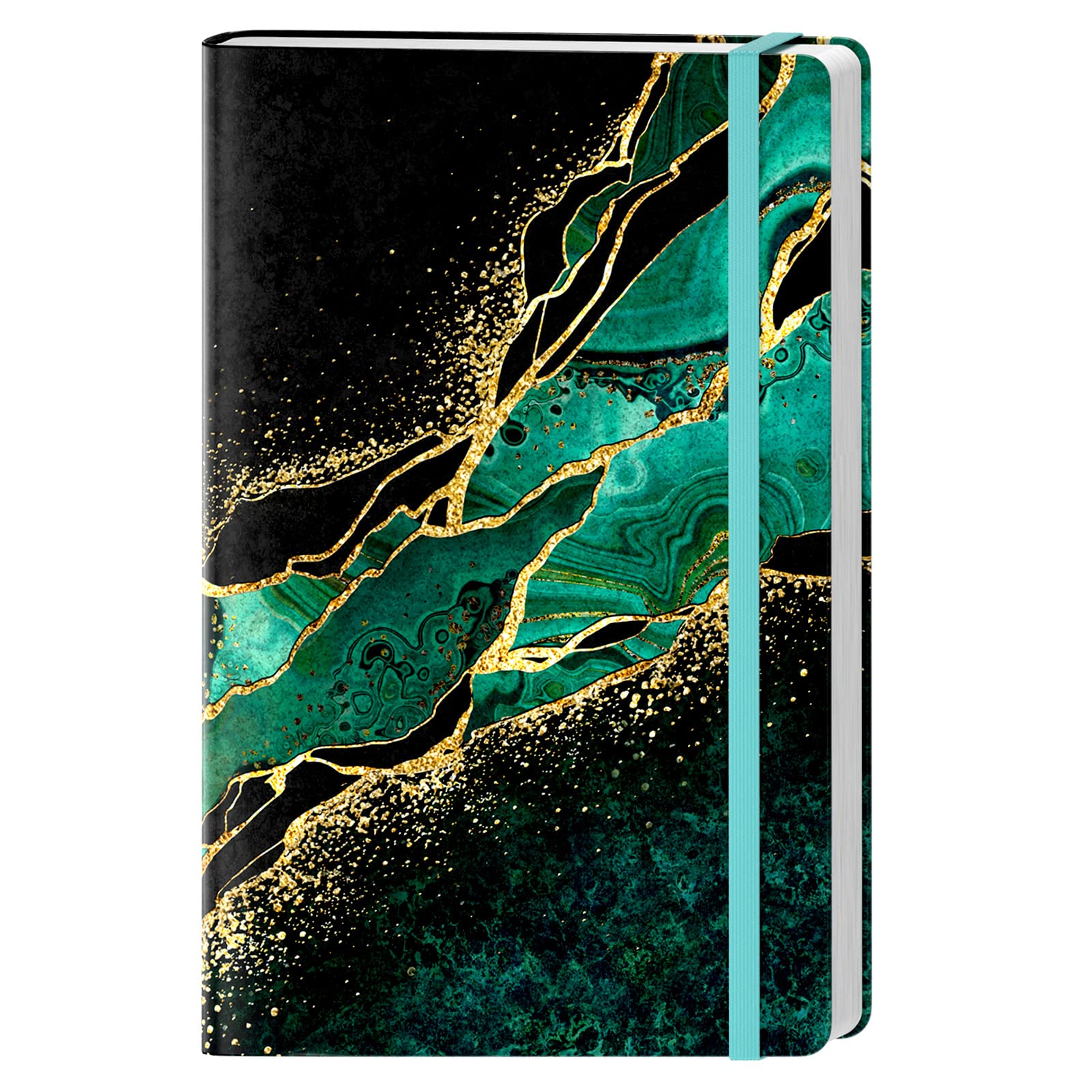 HUAMXE Lined Journal Notebook, Hardcover, Medium 5.7 x 8.4 in, 160 Pages Thick Paper, Cute Aesthetic A5 College Ruled Notebook for Journaling Writing Work Office School Women Men, Green Gold Marble — image 1