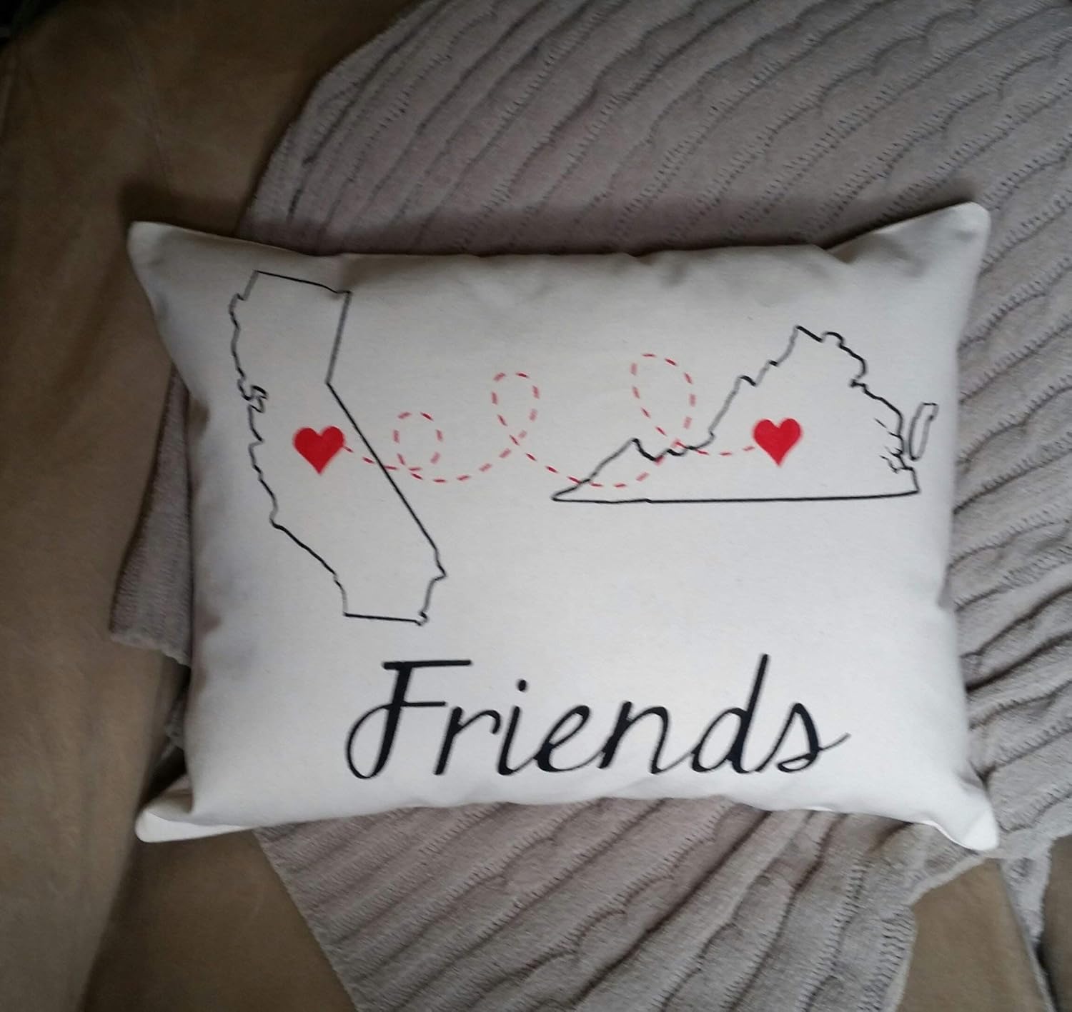 Best Friends State to State Pillow - Long Distance Friendship Gift - Birthday Gift for Sister