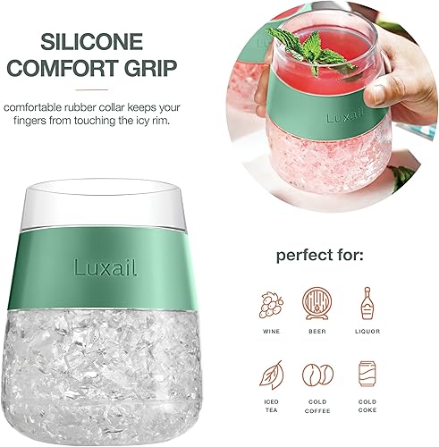 Miniatura 9 de Copas de vino para congelador, juego de 2, color gris, vasos de plástico con aislamiento de doble pared, vaso de bebida congelable con gel de