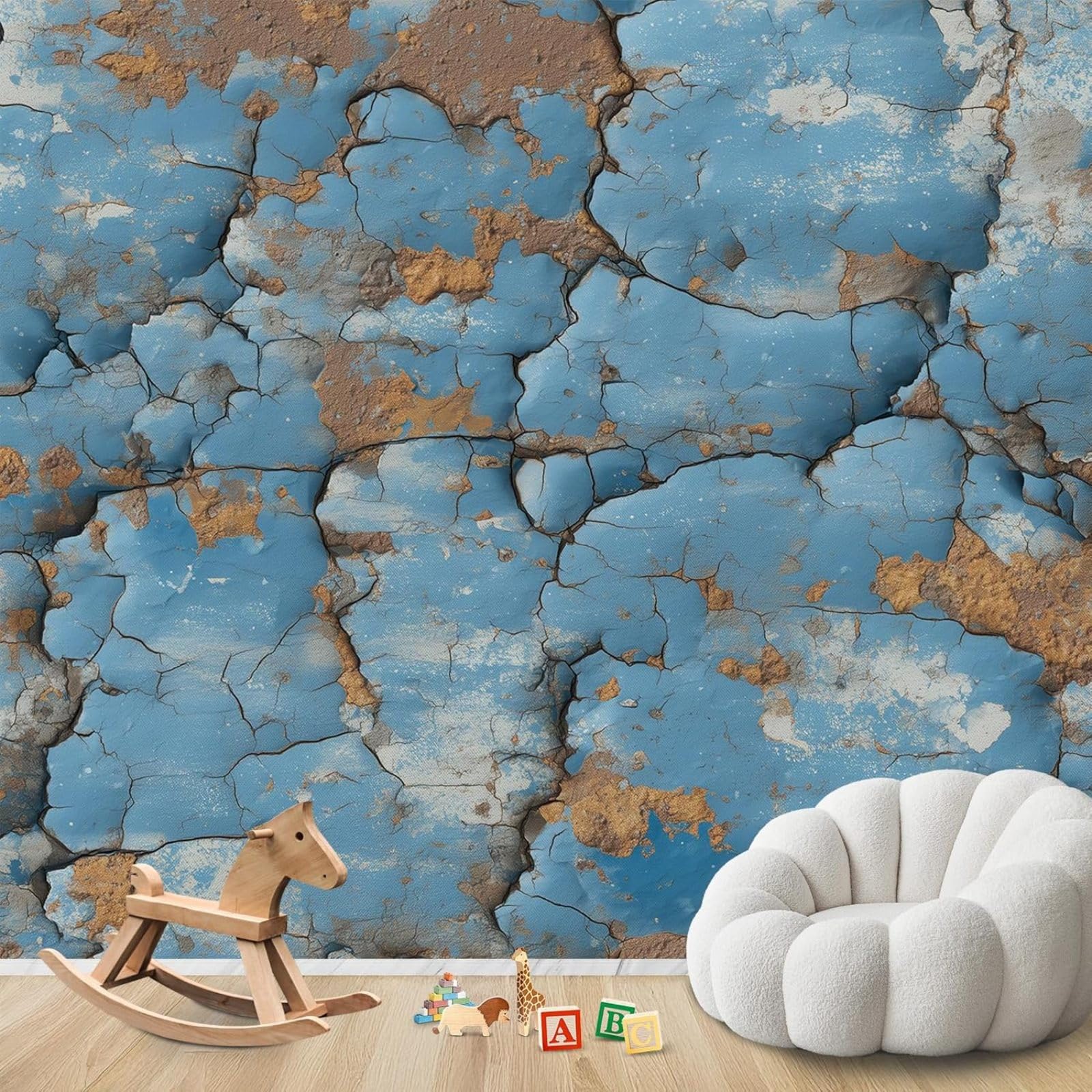 pdghsdkgjh Photo Wallpaper Chipped Colour Blue Vintage Wall Non-Woven Modern Living Room Bedroom Children's Room Wall Decoration Motif Wallpaper,200cmx140cm Stickers - Frameless Painting - Poster