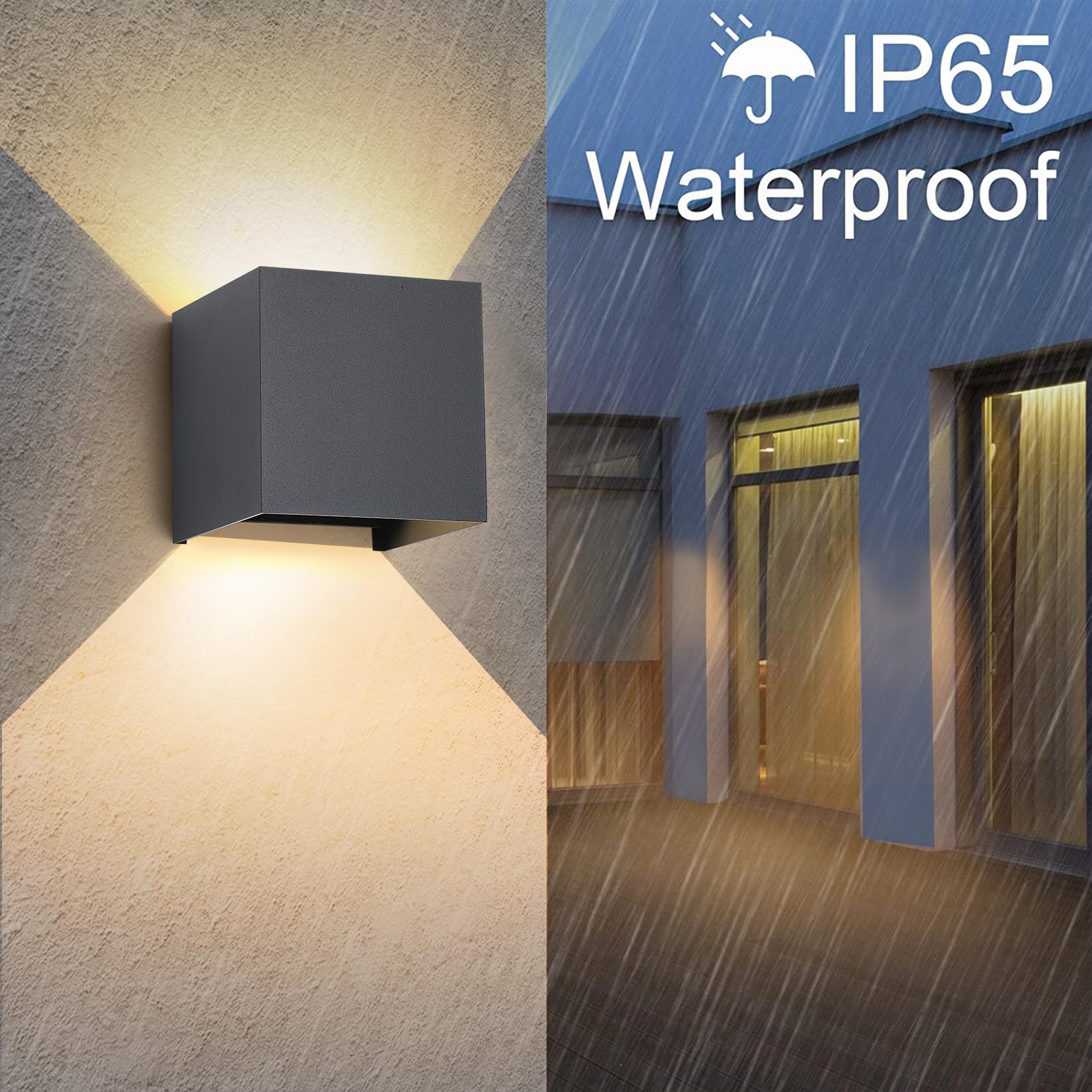 LED 15W Lampada da Parete Esterno/Interno Regolabile 3 colori Cubo 11CM IP65 Impermeabile Lampade da Esterno Parete Applique Esterni Quadrata Angolo del Fascio Regolabile Moderne Antracite
