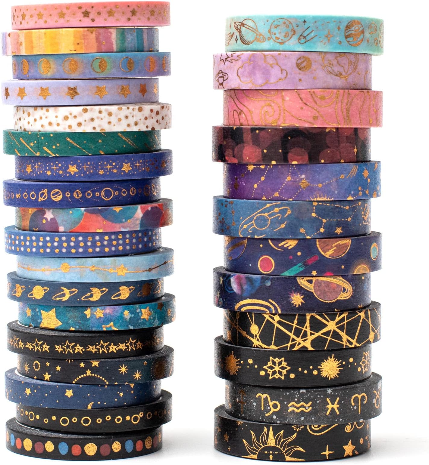 YUBX Skinny Galaxy Washi Tape Set 30 Rolls Gold Foil Decorative Starry Space Masking Tapes for Arts, DIY Crafts, Journals, Planners, Scrapbook, Wrapping
