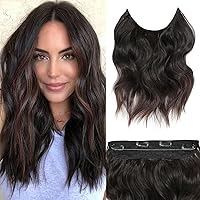 Vista 12 de Extensiones de cabello tipo aureola de 20 pulgadas, alambre invisible, ajustable, cabello largo ondulado, mejora sintética, 4 clips de seguridad