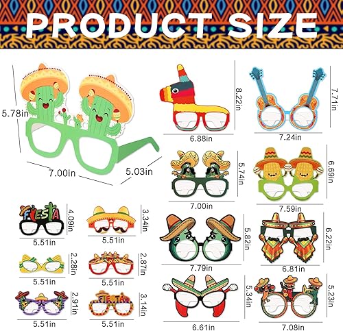 Miniatura 2 de Accesorios para cabina de fotos de cartón de inspiración mexicana, 18 gafas de papel divertidas, decoraciones para suministros de fiesta, accesorios