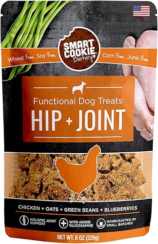 Smart Cookie All Natural Dog Treats - Galletas saludables para perros de pollo para cadera y articulaciones con glucosamina, ideales para perros