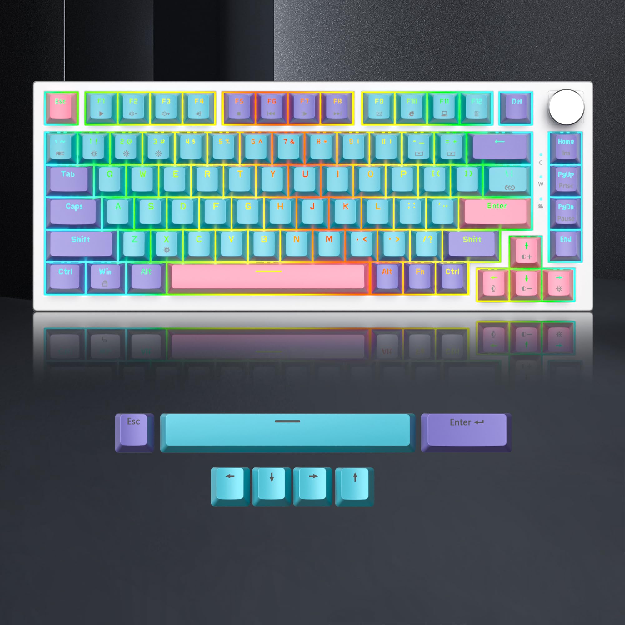 Tastiera meccanica con guarnizione al 75%, tastiera RGB meccanica cablata personalizzata TKL al 75% sostituibile a caldo con cuscinetti fonoassorbenti, QWERTY americana programmabile