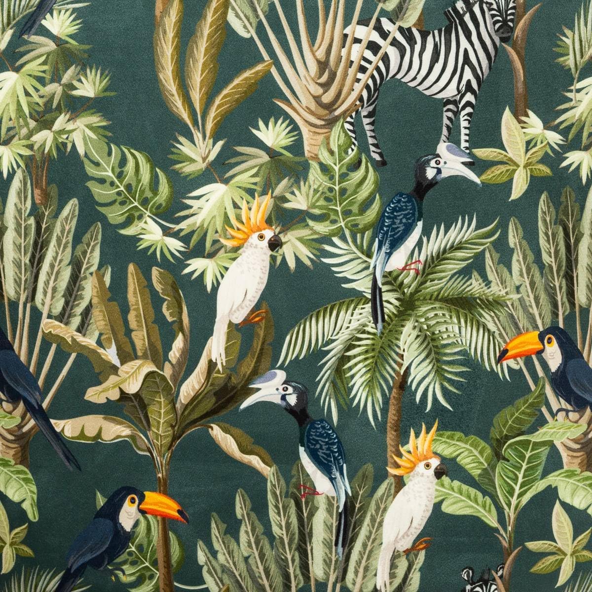 Close-up of Atmosphera ATM-166571 Fauteuil velvet fabric with jungle print