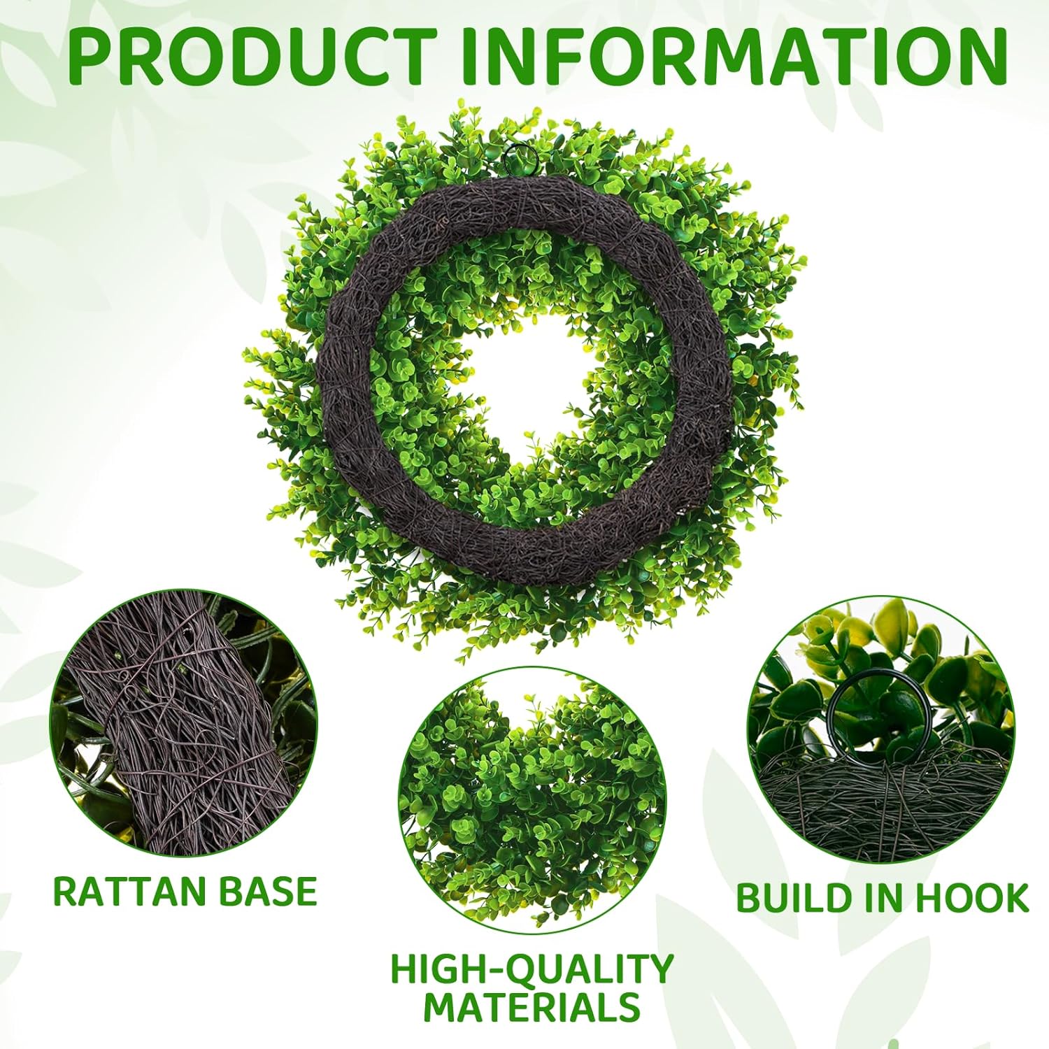 24 inch Large Boxwood Wreath for Front Door Spring Artificial Wreath for Window Wedding Farmhouse Rustic Outdoor Green Ornaments Summer Porch Home Wall Decor