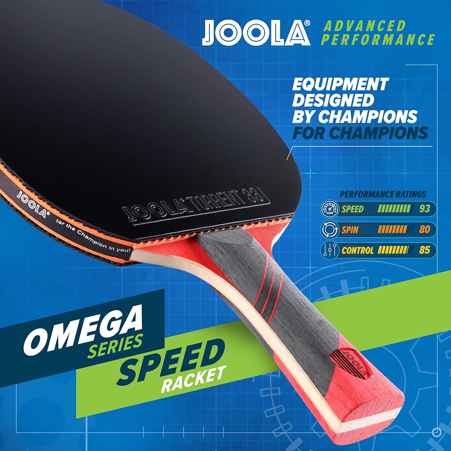 JOOLA Omega Speed - Table Tennis Racket for Advanced Training with Flared Handle - Tournament Level Ping Pong Paddle with Torrent 33 Table Tennis Rubber- Designed for Speed : Sports & Outdoors