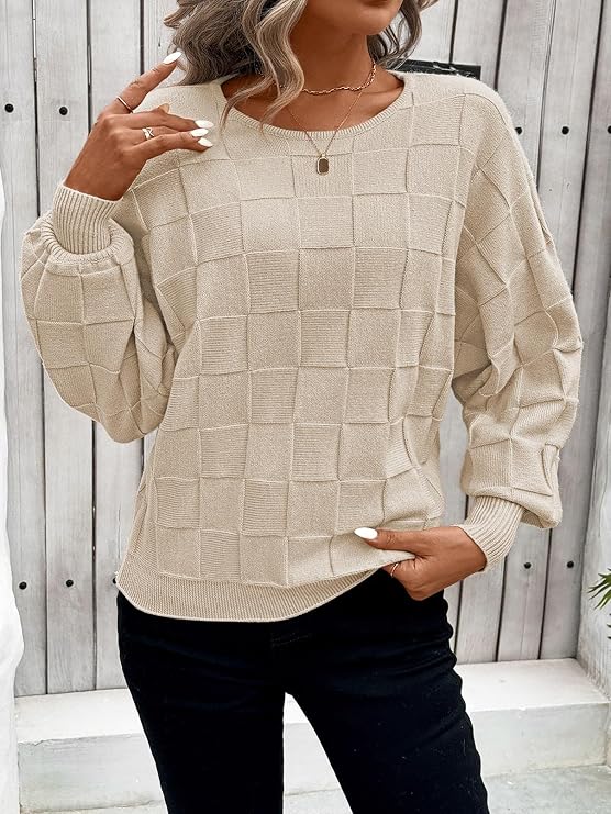 Pink Queen Women's Fall Sweaters Batwing Sleeve Oversized Pullover Knit Top