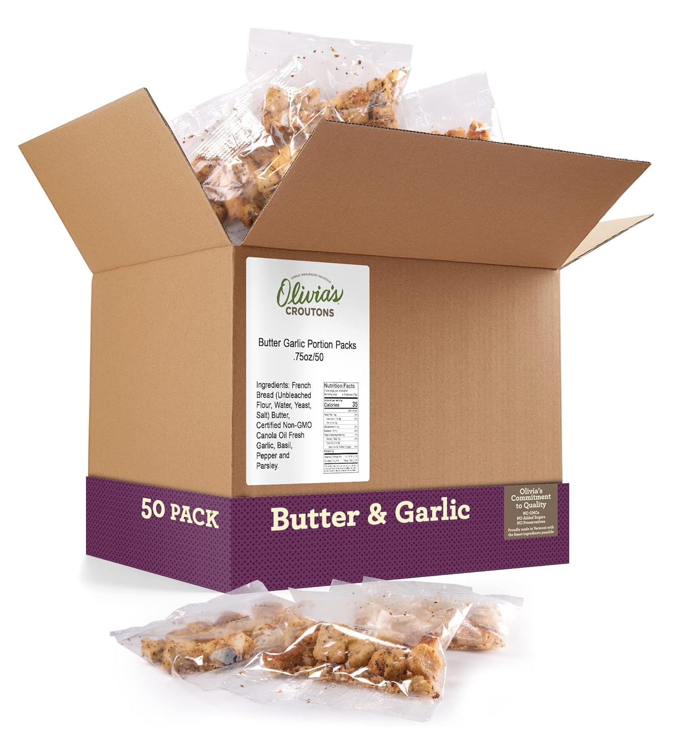 Butter And Garlic Croutons For Salad - Garlic Butter Croutons For Salads - Salad Toppings Crunchy - Crunchy Garlic Topping - Caesar Croutons - Olivia's Croutons - .75oz (50 count)