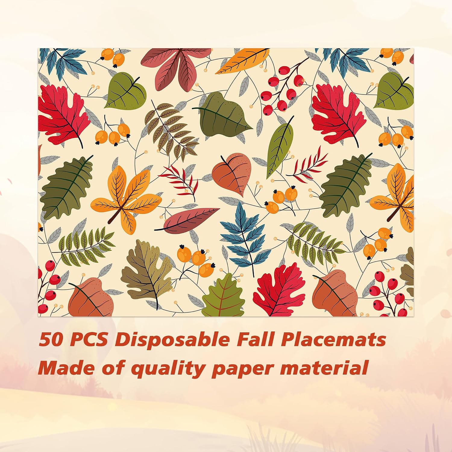 50 PCS Autumn Leaf Fall Paper Place Mats, Disposable Fall Maple Leaves Placemats Table Mats for Dinner Table Decorations Autumn Harvest Thanksgiving Party Supplies, 13.8 x 9.8 inch
