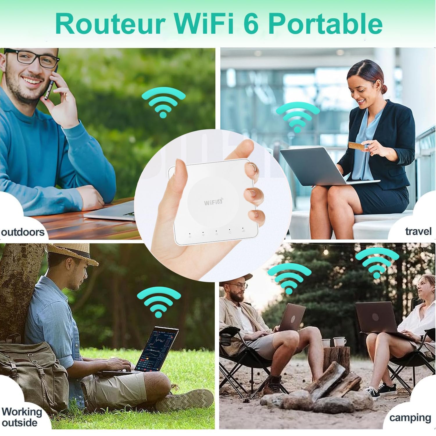 WiFi 6 Routeur SIM Portable, Double Bande Mobile Hotspot avec Emplacement pour Carte SIM,USB-C, Support 32 Appareils, Appareils Internet Portables pour Les voyageant