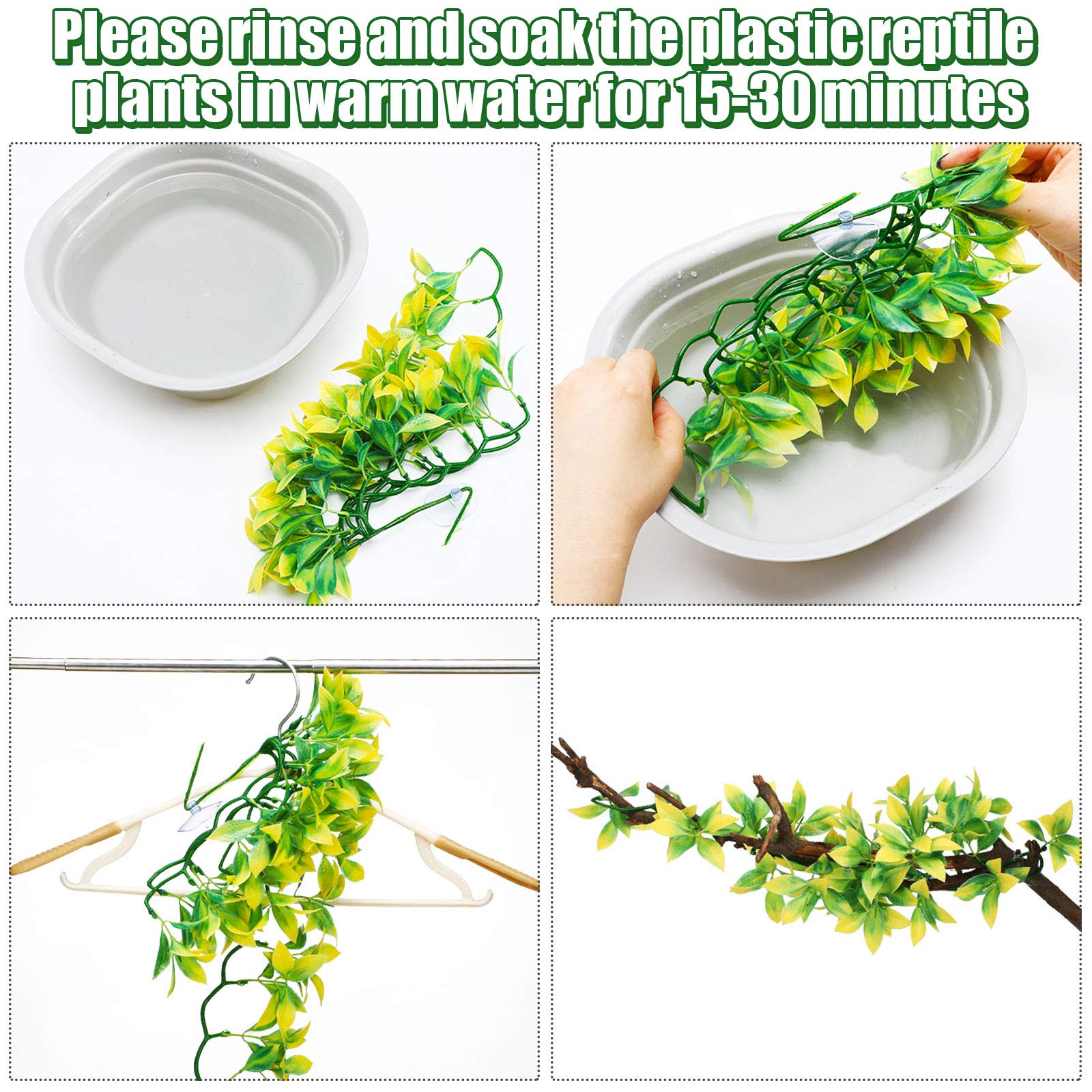 WILLBOND Plantes de terrarium artificielles en plastique à suspendre avec ventouses pour ermite, crabe, lézard (couleur classique, 6 pièces)