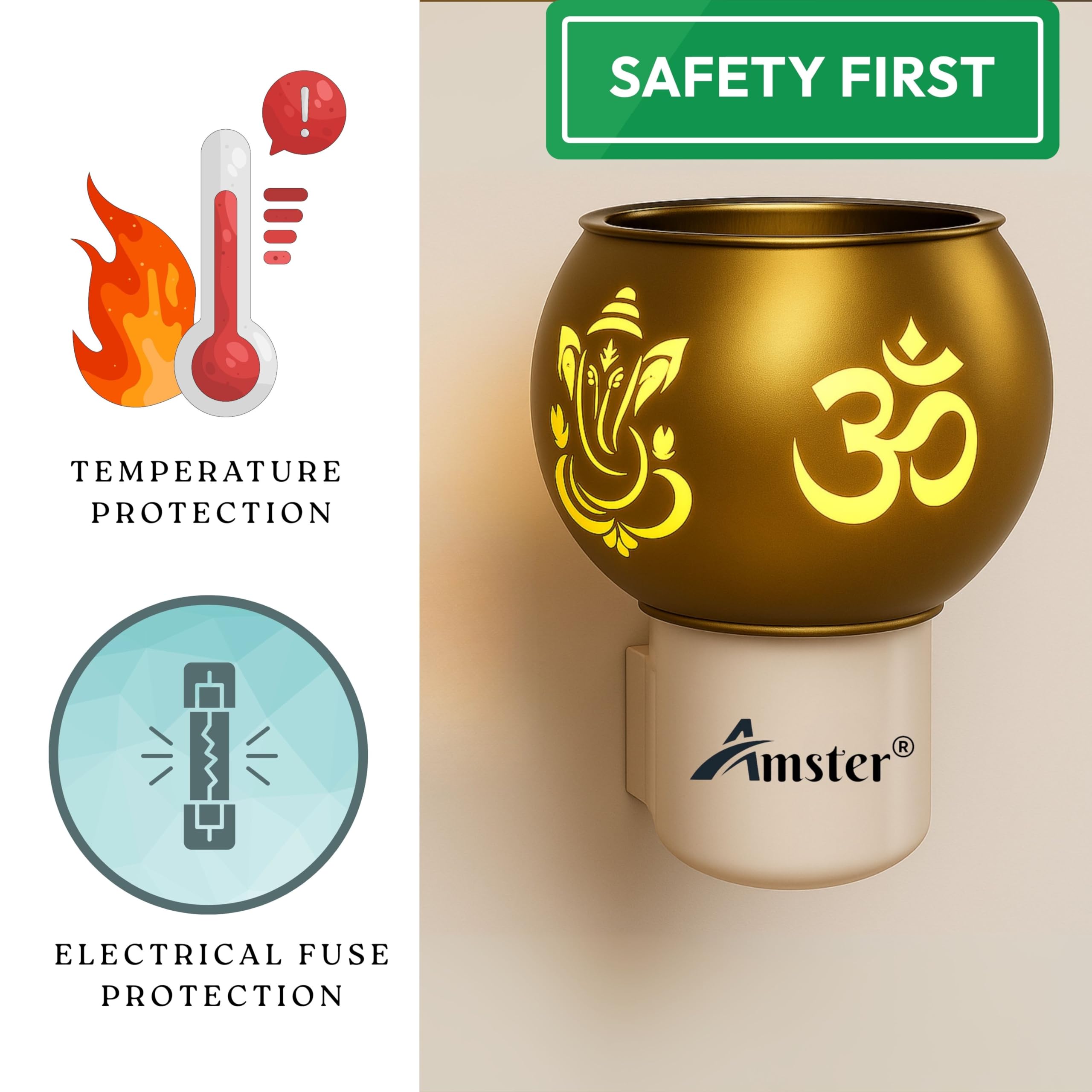 Amster Electric Essential Oil Diffuser for Camphor & Aromatherapy – Silent Aroma Diffuser for Meditation, Yoga, Home & Office Décor, Efficient Diffusion of Fragrance (Pack of 1) (GL Camphor Diffuser) 2