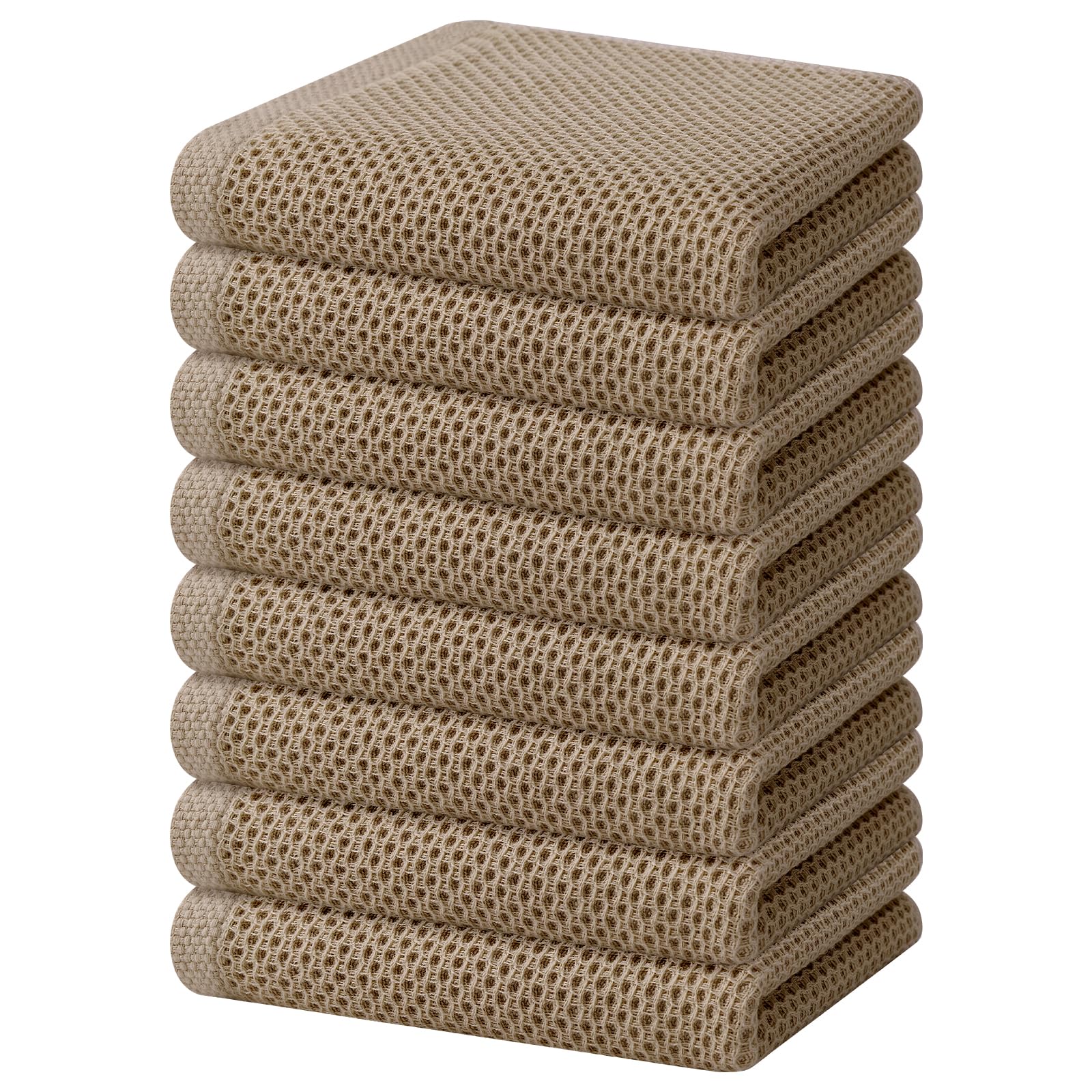 Homaxy 100% Cotton Waffle Weave Kitchen Dish Towels 8-Pack, Tan