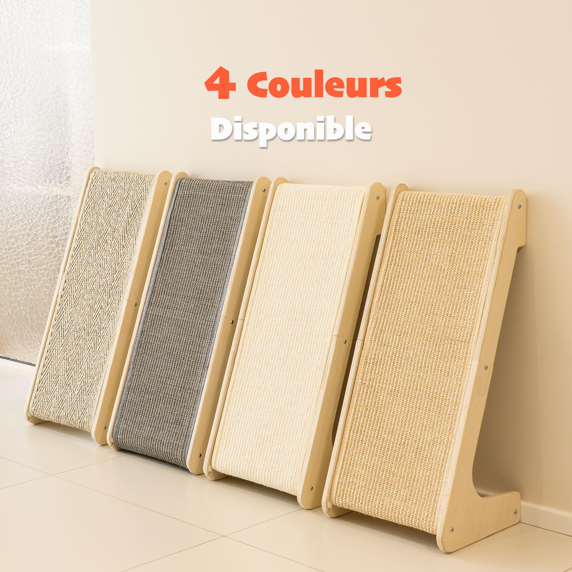 PETKARAY Griffoir pour Chat en Forme de L, 64 cm, Poteau à Griffer en Sisal Naturel, Montage Mural ou au Sol, Protection de Meubles avec Herbe à Chat, Design Classique