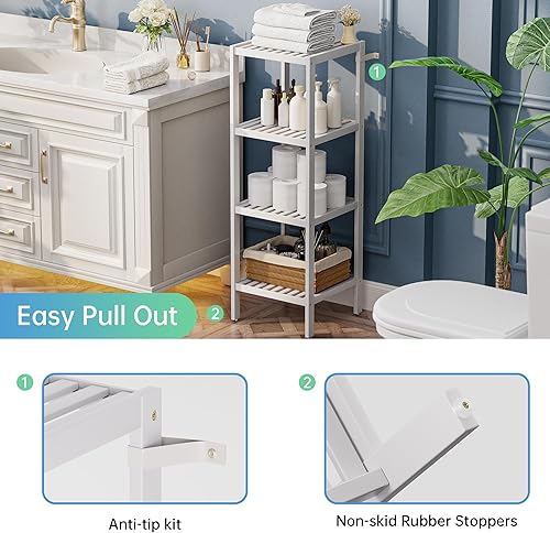 Miniatura 41 de SMIBUY Estante de almacenamiento para baño, organizador de bambú de 4 niveles, estantería multifuncional para sala de estar, dormitorio, cocina Negro