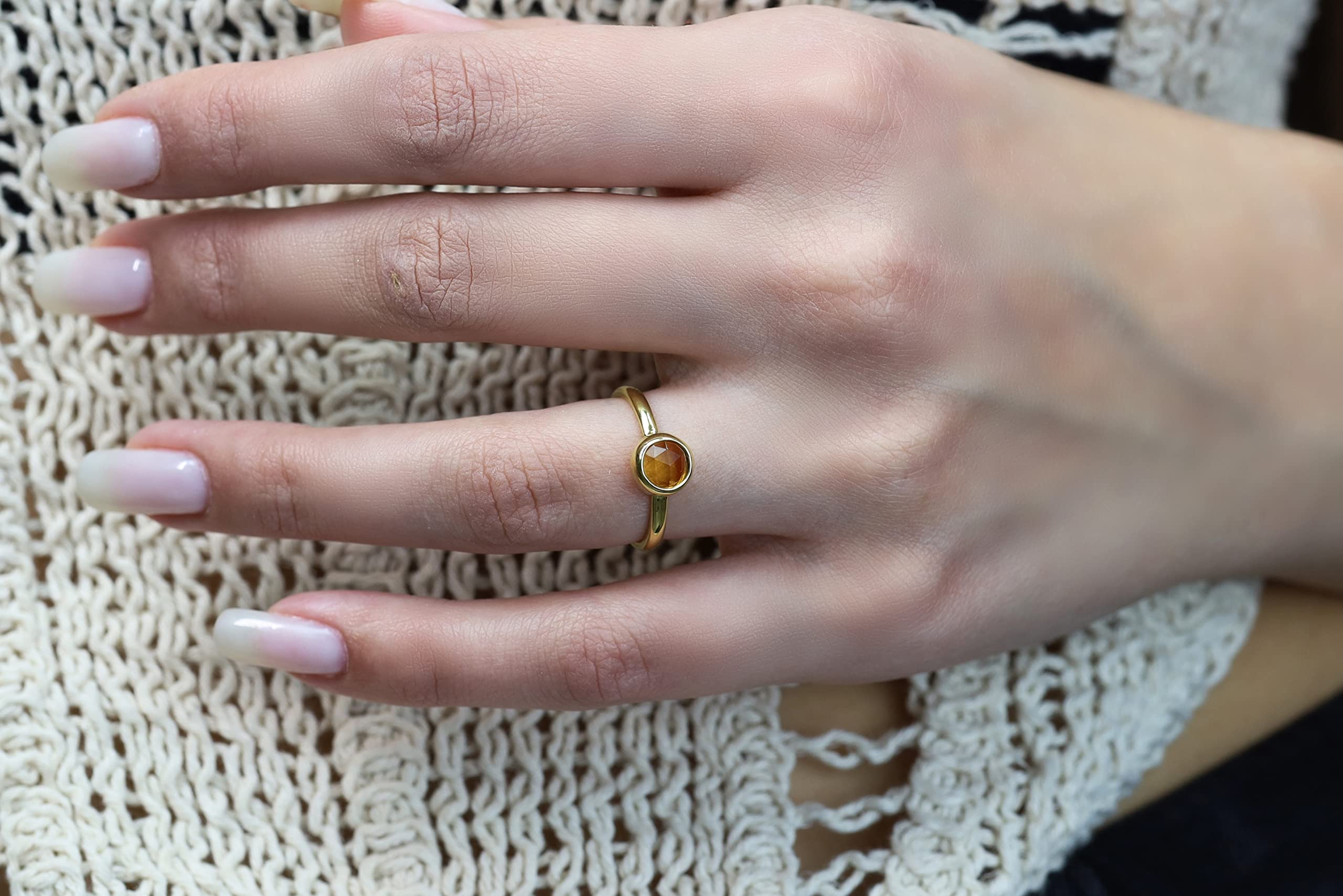 Citrin Edelstein Ring Lünette Set Ringe Verlobung Sterling Silber Ring - Silber Stapelring - November Geburtsstein Massiver Weißgold Ring
