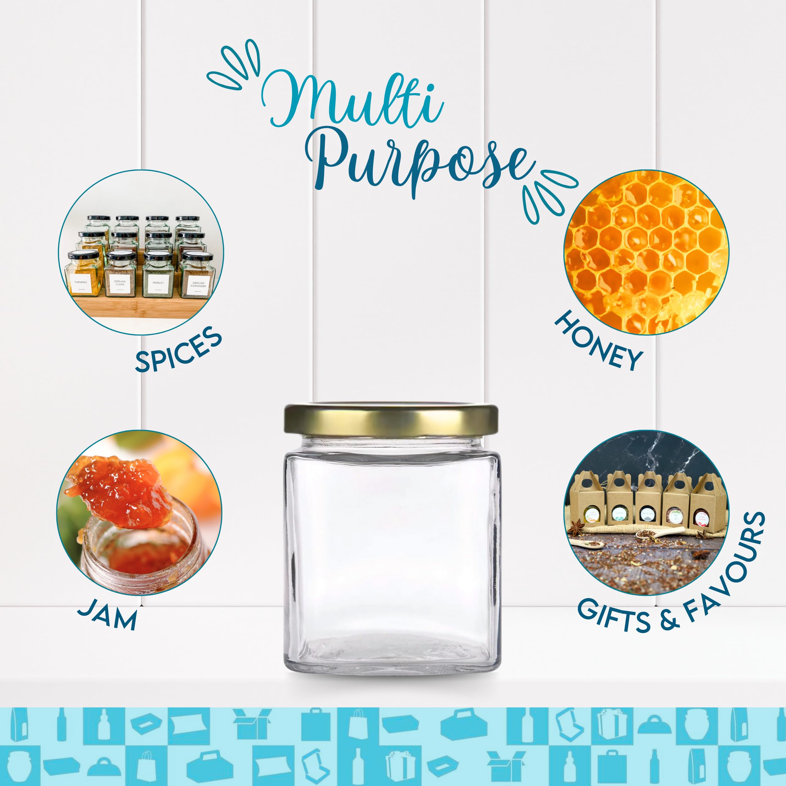 Espirito Rebelde Lot de 20 Pots en Verre Carrés 100 ml avec Couvercle Doré – Bocaux de Rangement pour Épices, Confiture et Yaourt | Cuisine Organisée