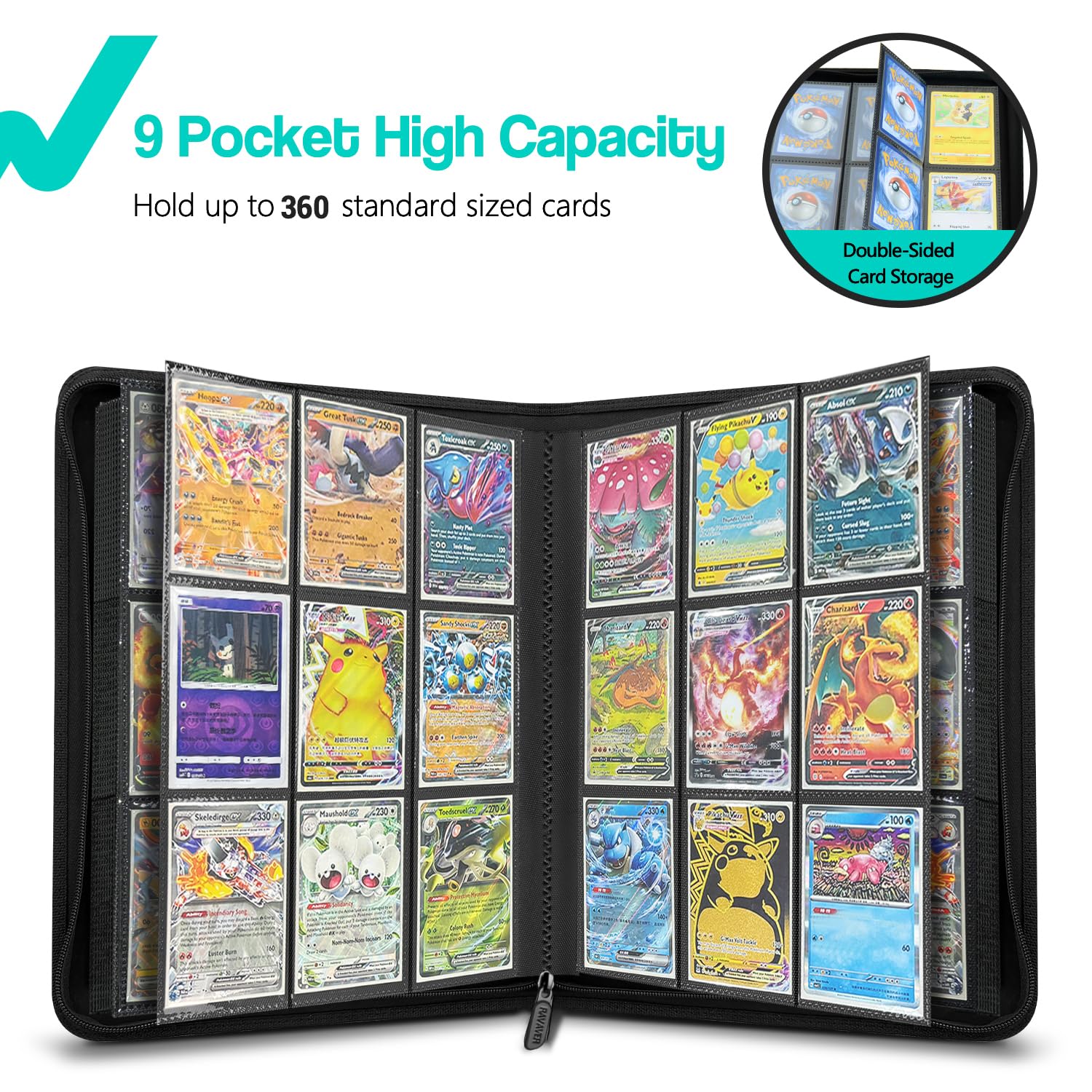 Douper Pokemon Card Binder, 9 Pockets, 540 Cards, Game Collection, Binder  with Side Pockets (Black) : Amazon.com.be: Toys
