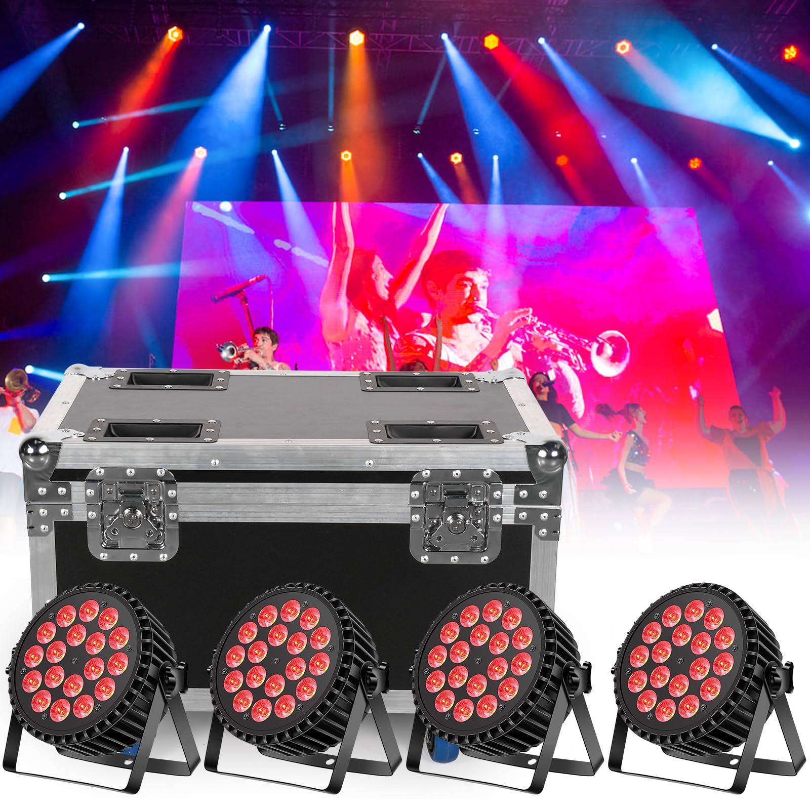 Flightcase mit Rollen Transportcase-auf 200W 18 LED Par Scheinwerfer RGBW für 4 Stück-LED Par Strahler，Hartschale/Leder/Baumwolle Futter/62,5 x 41 x 45,5 cm für Party Club Bar Hochzeit