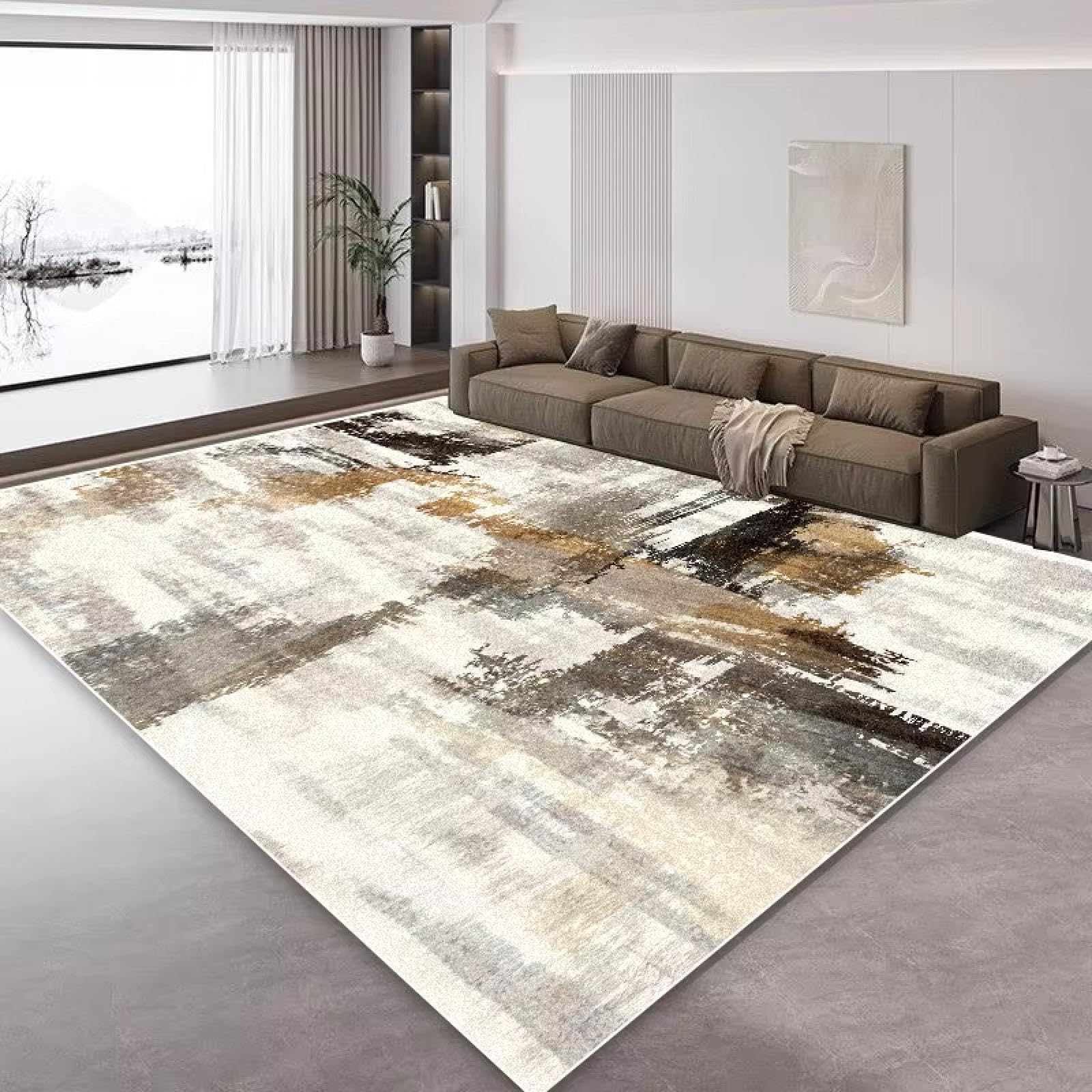 Tapis de salon gris moderne abstrait lavable et léger pour chambre et canapé 120x150cm