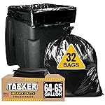 Tasker 65 Gallon Trash Bags for Toter, (Value-Pack 32 Count w/Ties) Extra Large 64 Gallon Heavy Duty, 60 Gal Trash Bags Outdoor Garbage Can Liner for Custodians