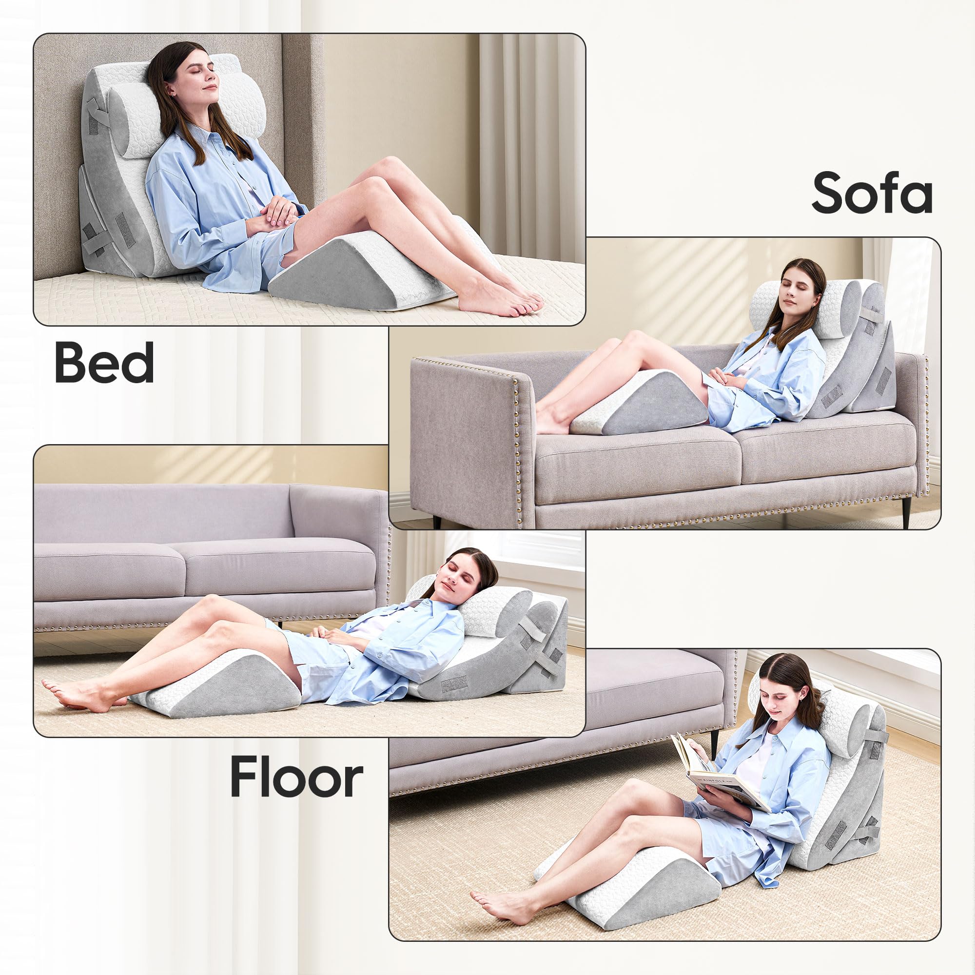 Set di 4 cuscini ortopedici a cuneo per letto in memory foam post-chirurgia, per dormire, regolabili