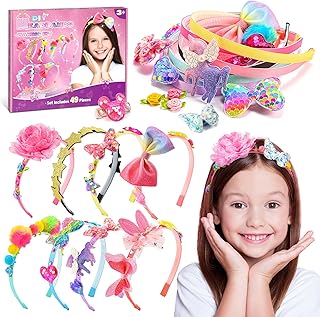 SYOKZEY Girls Hair Accessories, Headband Making Kit,Toys Gifts for 3-12 Years Old Girls,Girls Toys Age 3-12, Arts and Craft Kits, Birthday Presents DIY Toys Halloween Christmas Gifts- 49 Pcs