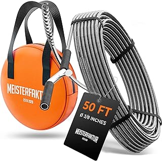 Meisterfaktur drain snake 3.0 [50 FT] - extremely long - Ideal plumbing snake for heavy & deep blockages - The drain auger for real do-it-yourselfers! (50 FT - 3/8 inch)
