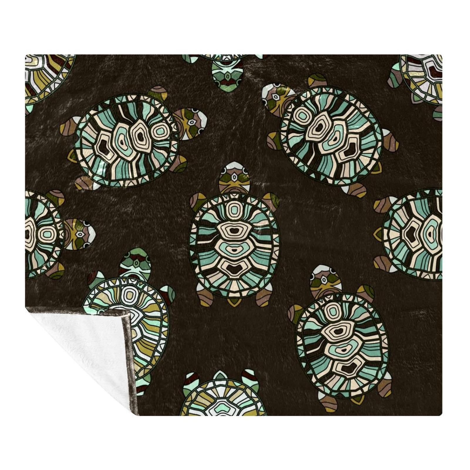 VAPOKF Tribal Style Tortoise Soft Cozy Throw Blanket for Adult and Kids, Lightweight Microfiber Fleece Blanket for Couch Bed Sofa Travel, 59"x79"