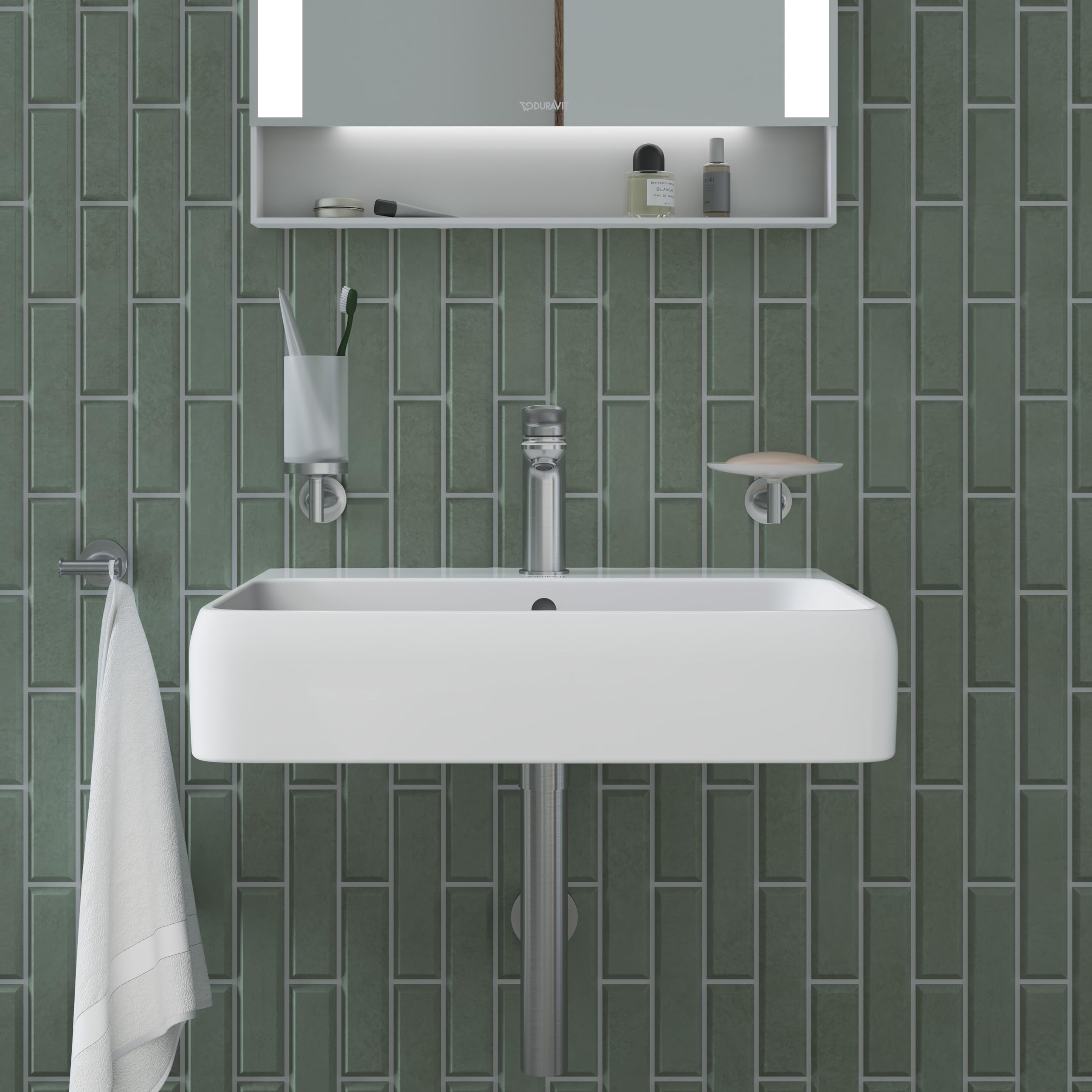Duravit Wave Waschtischarmatur, Größe M (Auslauf Höhe 111 mm), Wasserhahn Bad mit Zugstangen-Ablaufgarnitur, Armatur Waschbecken, Edelstahl Gebürstet