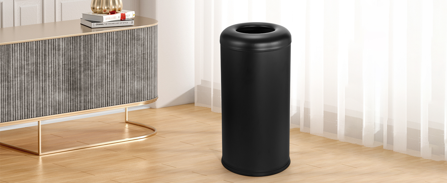 Image of BEAMNOVA Commercial Trash Can 16.5 Gal Open Top Black Outdoor Indoor Garbage Enclosure Inner with Lid Inside Bucket 15 * 30.7 inch Stainless Steel Industrial Waste Container