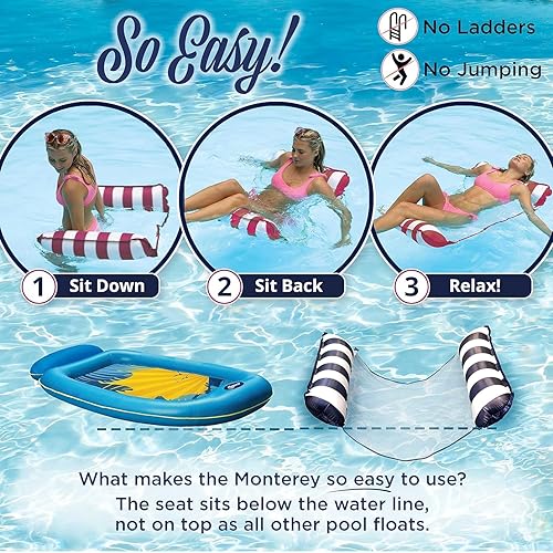 Miniatura 5 de Aqua 4-in-1 Monterey Hammock Pool Float & Water Hammocks, 1-2-3-4 Multipacks  Multiple ColorsStyles  for Adults and Kids Floating