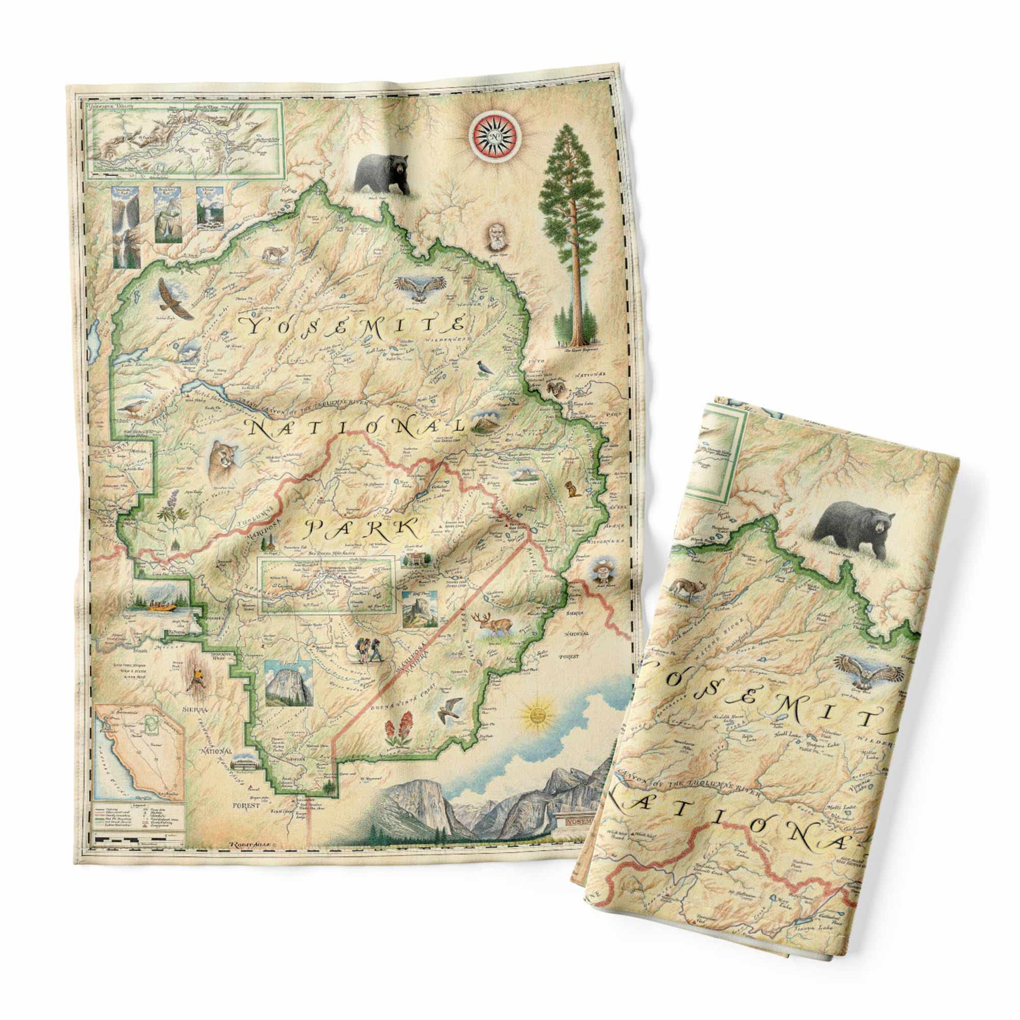 Paño de cocina absorbente de 45x61 cm para decorar con el mapa de algodón de Yosemite