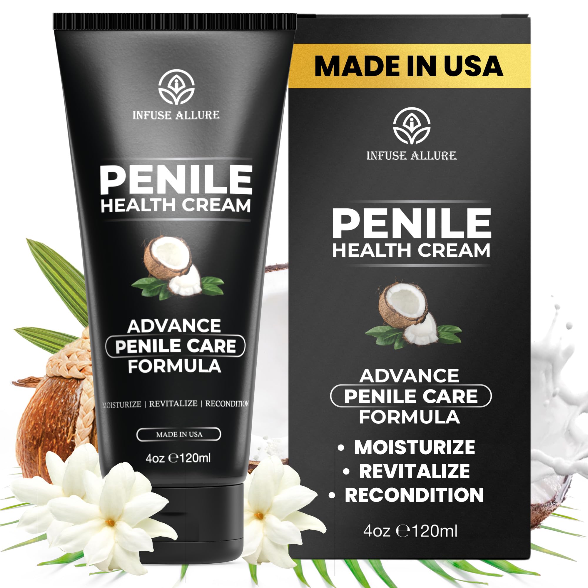 Penile Health Cream - Premium Penile Moisturizer - Deep Hydration, Skin Health Support, Anti-Chafing, Vitamin-Rich Formula for Increased Sensitivity & Sensation - 4oz (120ml)