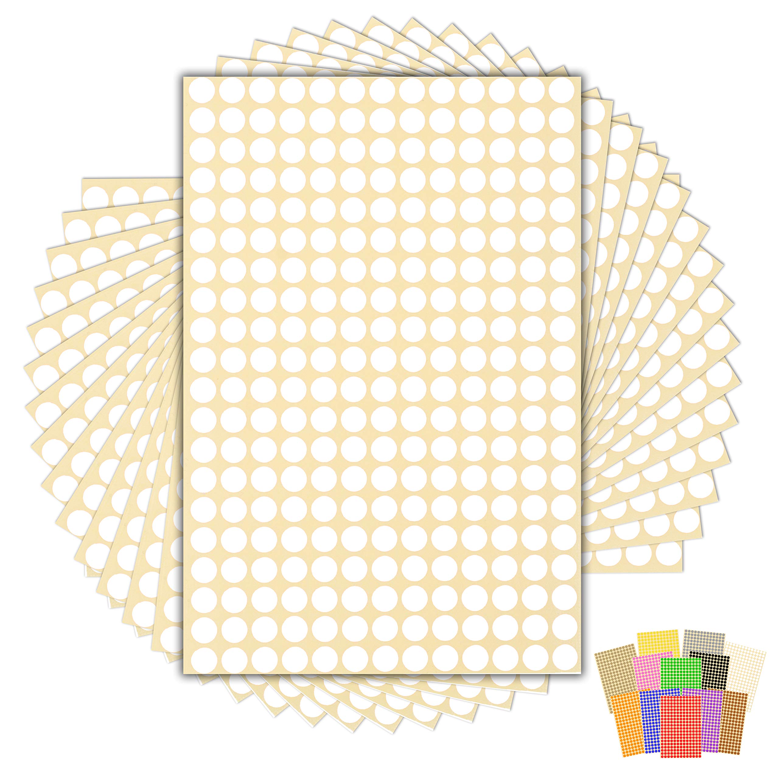 3,900 x White Sticky Dots - 8mm - Round Colour Coding Dot Stickers - 15 Sheets