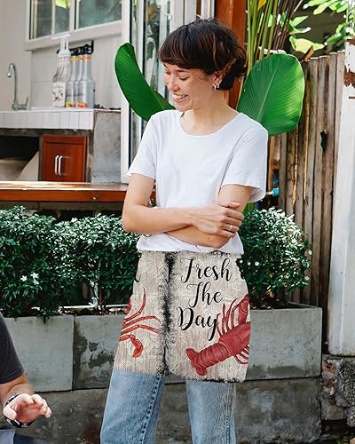 Miniatura 4 de DecorLovee Delantal de camarera de verano dibujado a mano con 3 bolsillos, diseño retro de navegación de verano con 3 bolsillos, delantal de timón