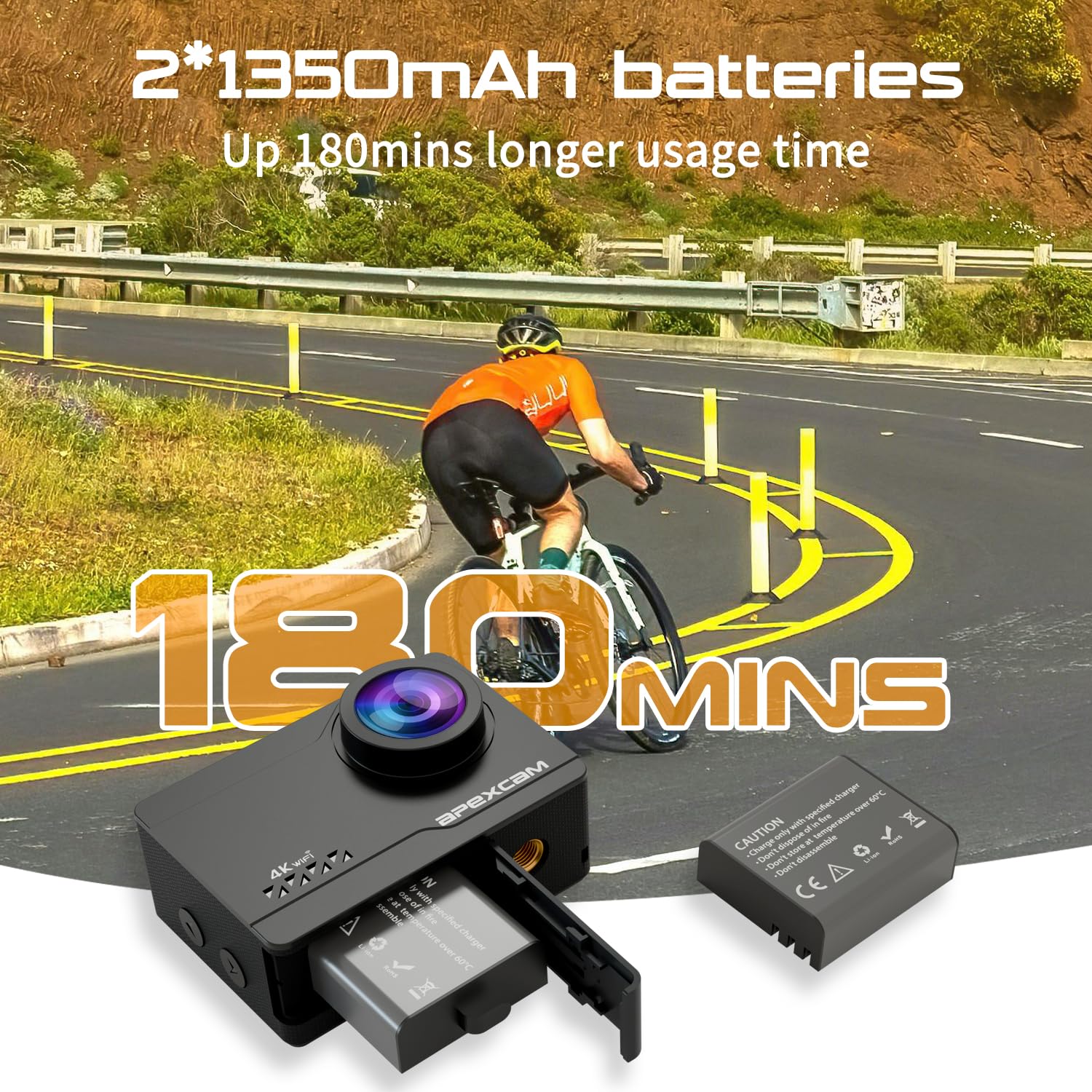Apexcam M90 Action Cam 4K60FPS 64MP WLAN EIS Bildstabilisierung Sportkamera 40m Wasserdicht 8X Zoom 2.4G Fernbedienung 2x1350mAh Akkus
