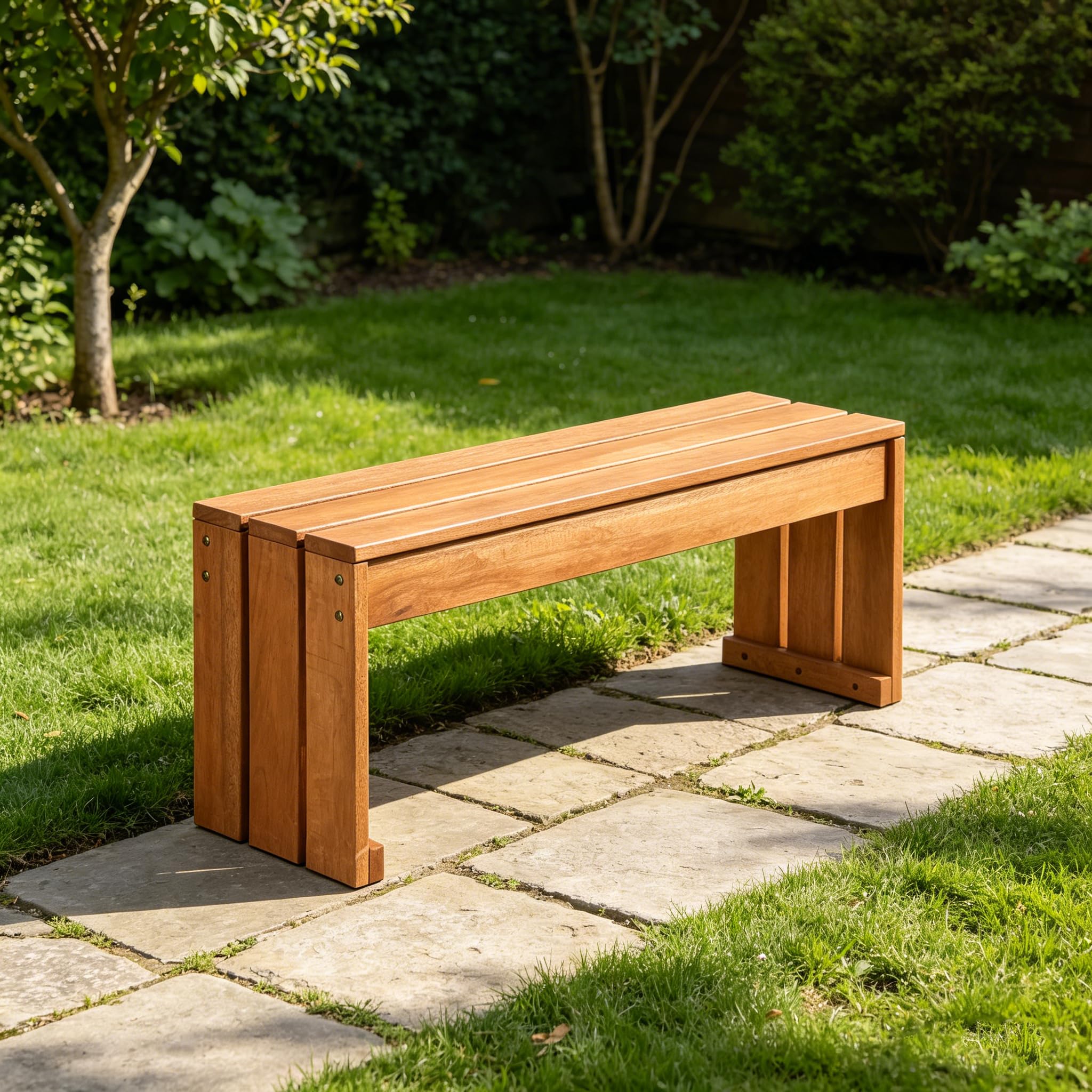 DREAMADE Gartenbank aus Massivholz, Sitzbank für 2 Personen, Holzbank ohne Lehne als Beistelltisch & Pflanzenständer, bis zu 200 kg belastbar, Balkonbank für Garten & Terrasse, 90 x 30 x 44 cm, Natur
