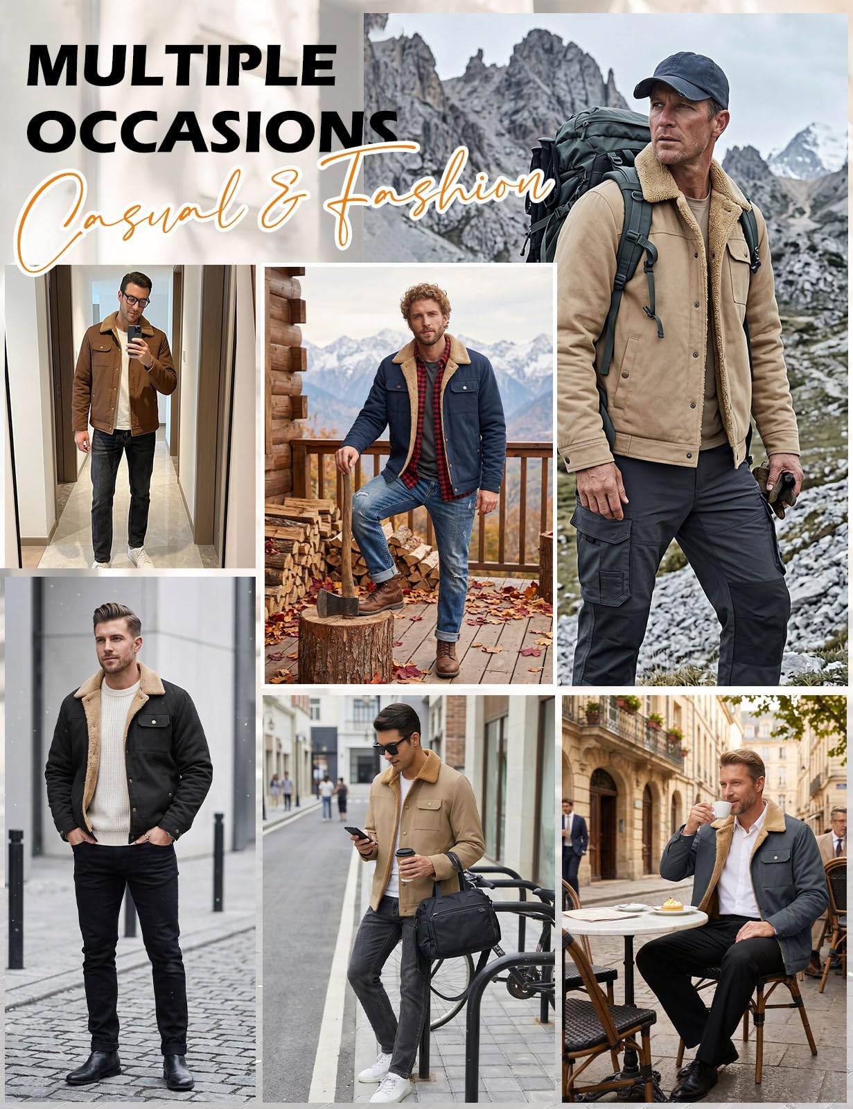 heekpek Blouson Homme Hiver, Veste Chaude Déperlante Doublée en Sherpa