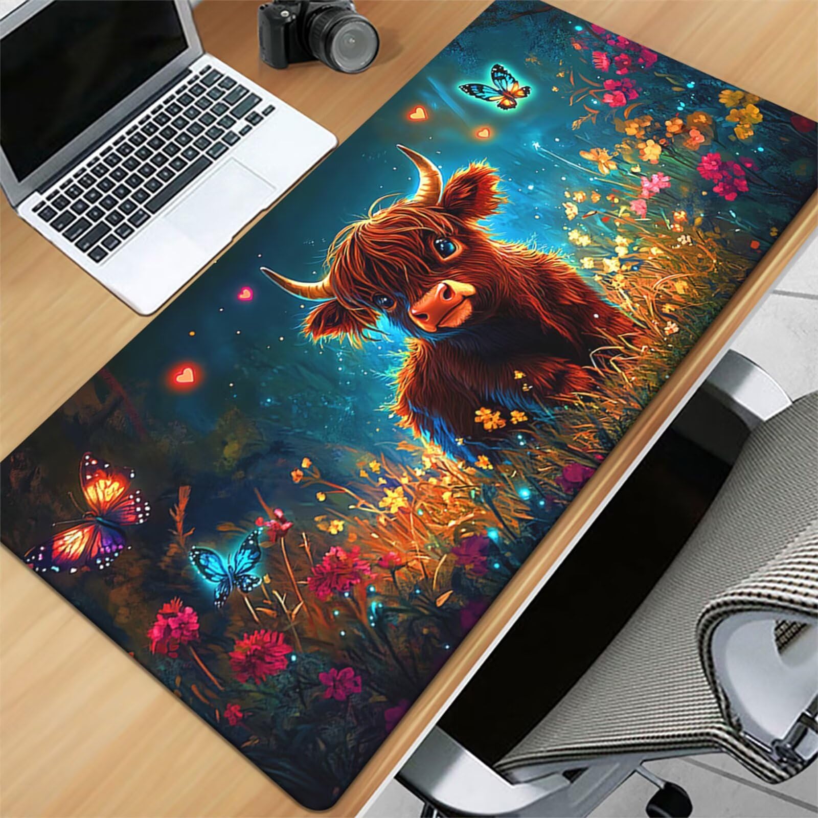 Tappetino Mouse da Gioco 1200x600x2mm, Mucca Che Brilla Mouse Pad XXL ad Alta Precisione e Velocità, Base in Gomma Antiscivolo Ultra-Grip, Tappetino per Scrivania Tastiera e PC