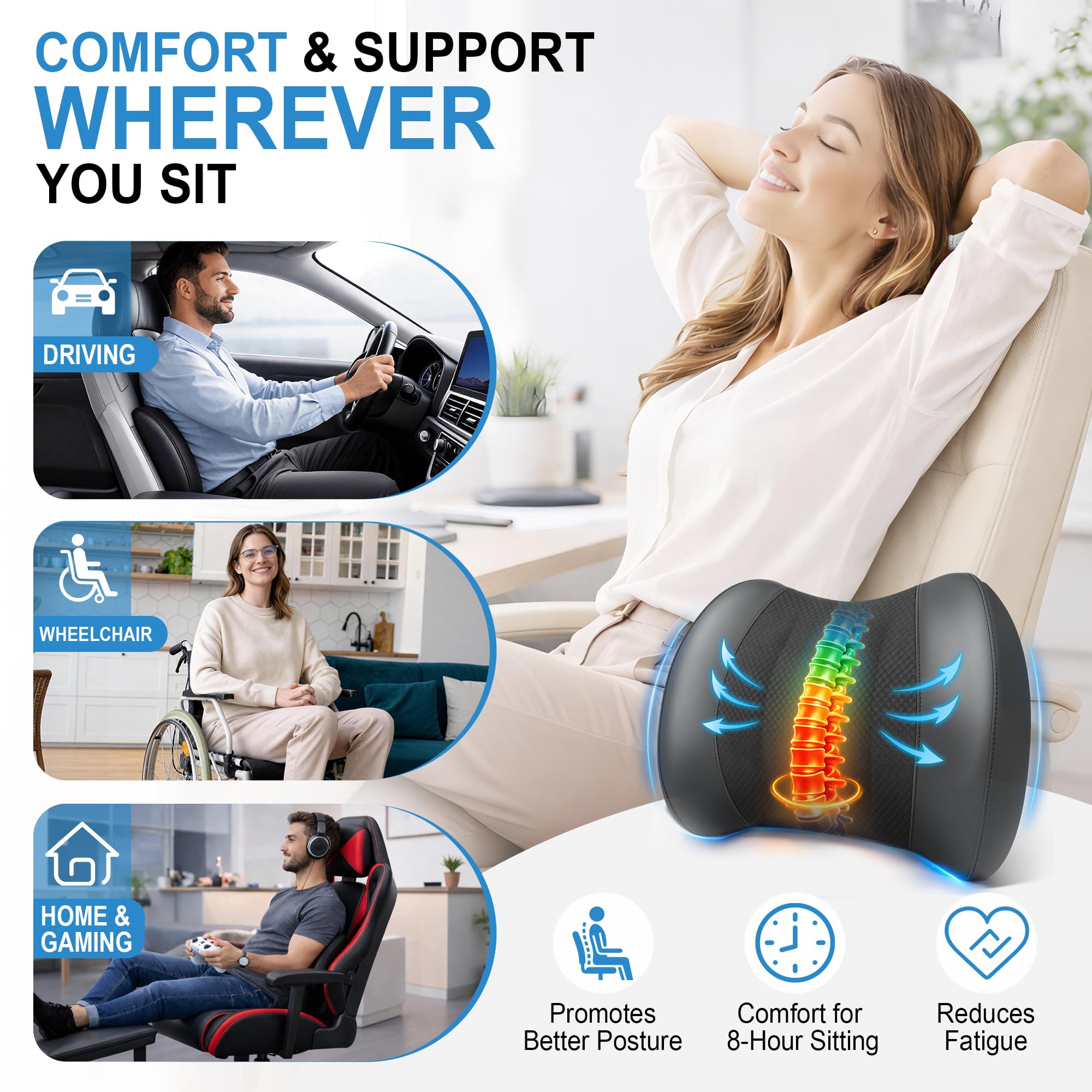Cuscino di supporto lombare: cuscino lombare in memory foam per alleviare il dolore alla parte bassa della schiena - cuscino per schienale auto per la guida - supporto lombare per auto-sedia da