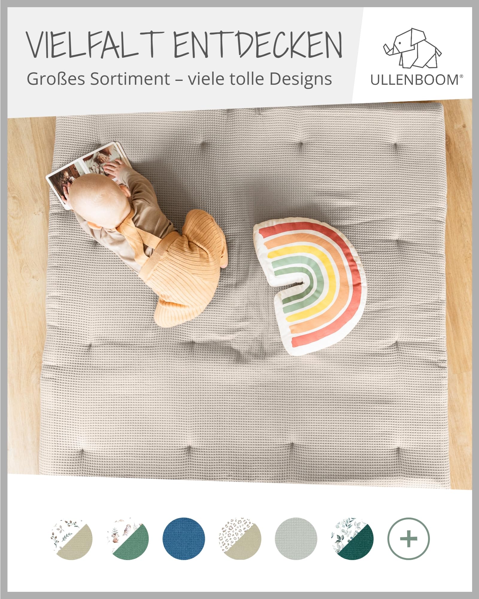 ULLENBOOM Baby Krabbeldecke 100x100 cm gepolstert in Sand (Made in EU) - Krabbeldecke für Baby mit 100% ÖkoTex Baumwolle, ideal als Babydecke, Laufgittereinlage & Spieldecke