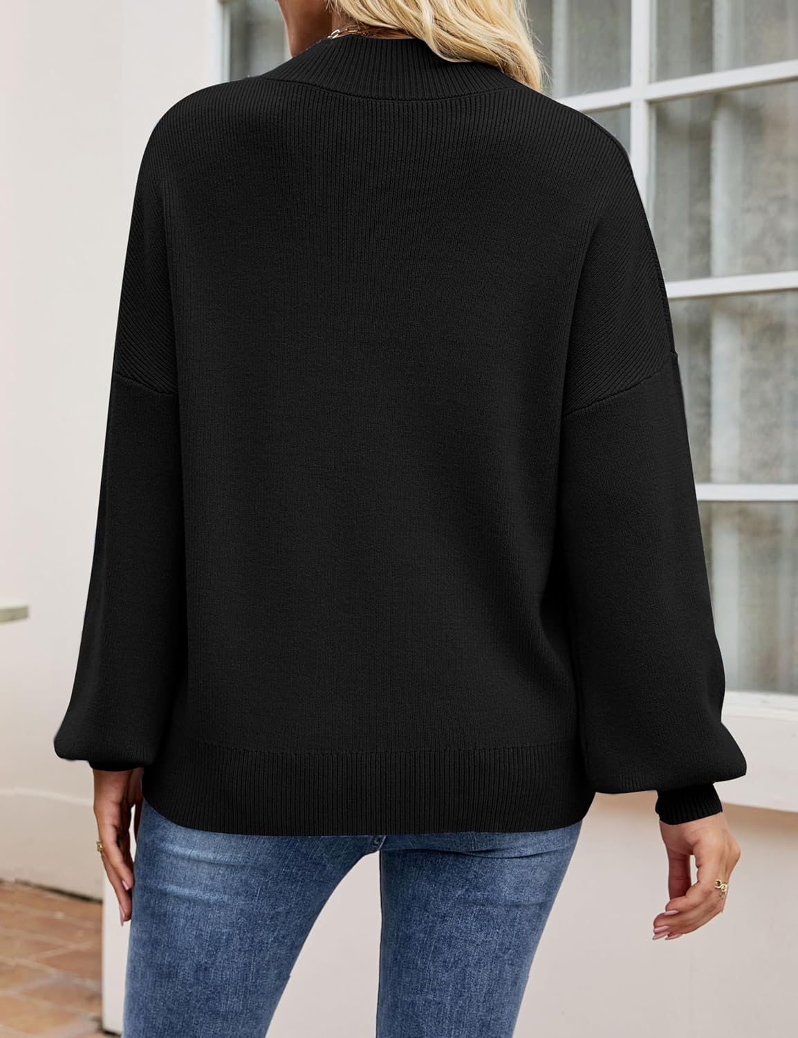 ZESICA Women's Casual Turtleneck Long Lantern Sleeve Fall 2026 Oversized Ribbed Knit Pullover Sweater Jumper Top - Image 4