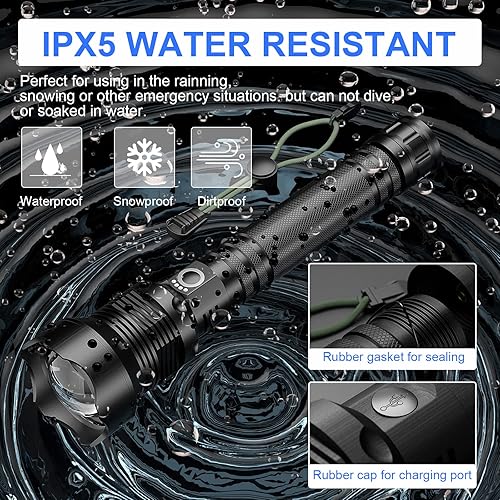 Miniatura 6 de Linterna LED recargable de 990,000 lúmenes altos, luces de flash de mano superbrillantes, linterna táctica grande para exteriores con 5 modos