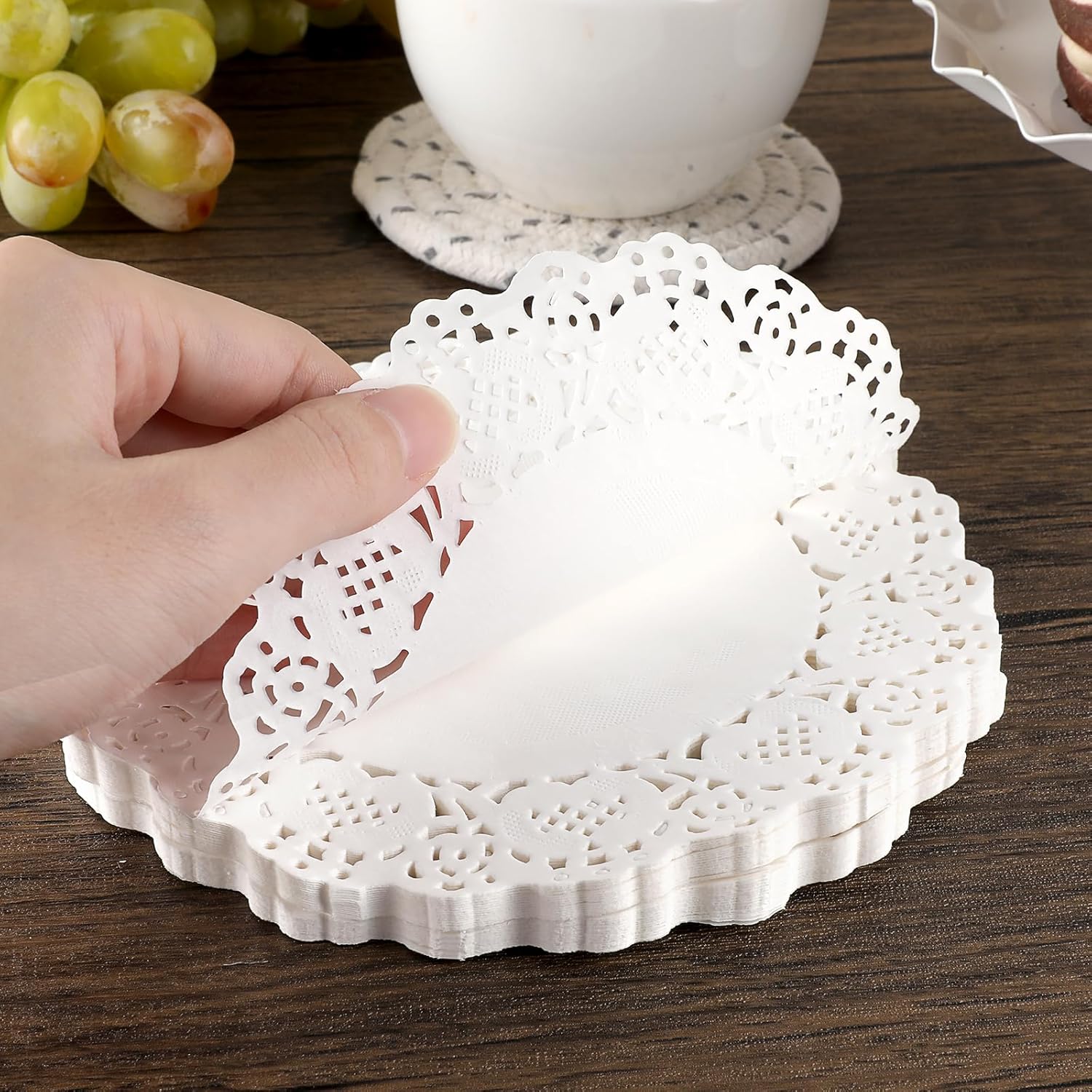 Yolev 150 Pieces Lace Paper Doilies 6 inch White Lace