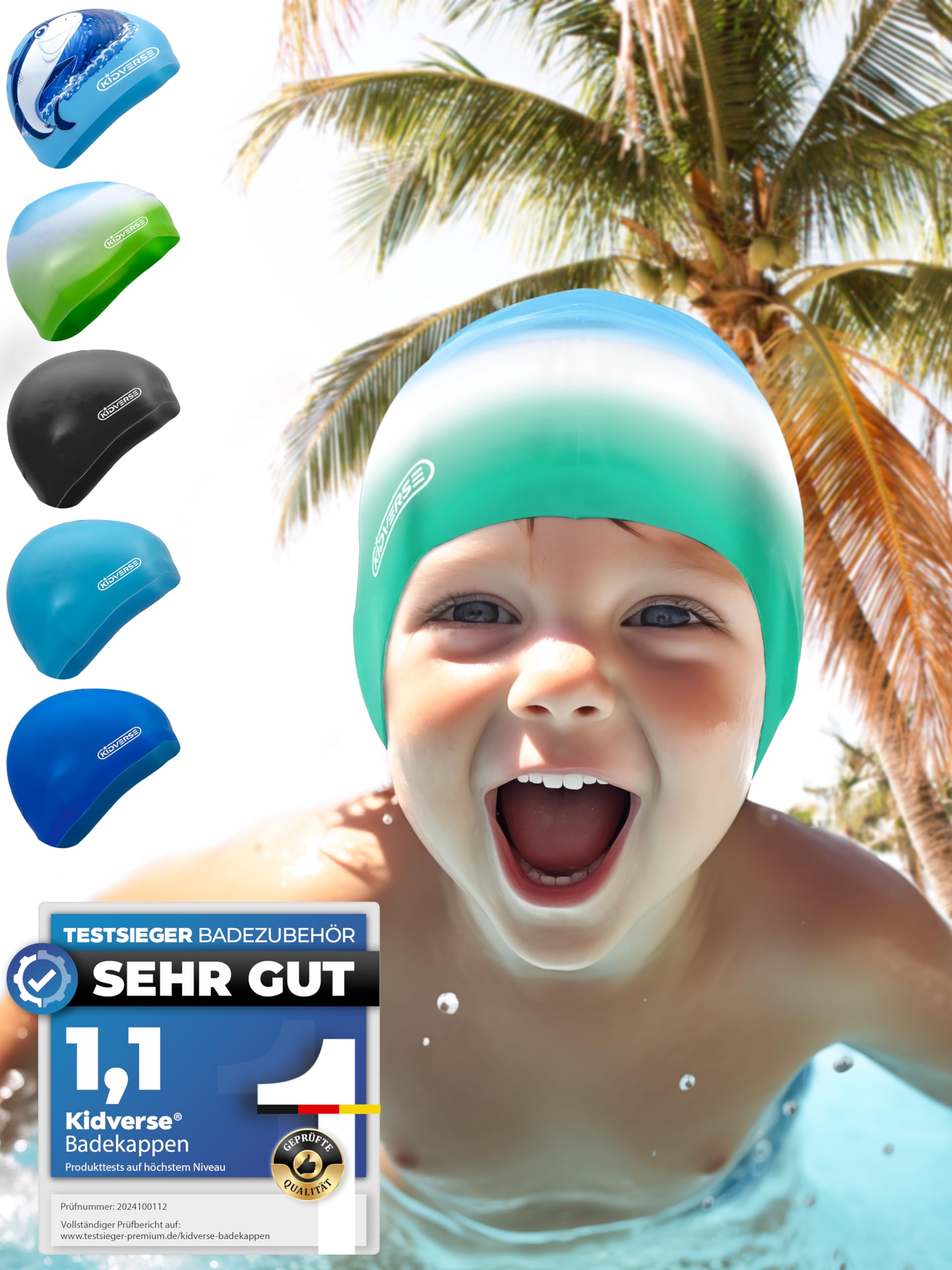 KIDVERSE Badekappe - Wasserdichte Schwimmhaube mit Anti-Rutsch-Noppen für rutschfesten Halt - UV Schutz - 100% Reißfest - Silikon